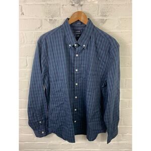 J. Crew Men's Check Slim Untucked Performance Button Down Shirt Green Blue Sz XL